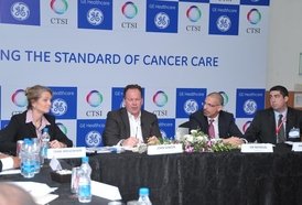 From L-R: Ms Terri Bresenham, President and CEO, GE Healthcare South Asia, Mr John Dineen, President and CEO, GE Healthcare, Mr Joseph A Nicholas, CEO, Cancer Treatment Services International and Mr Andrew J Shogan, COO, CTSI