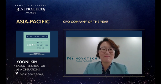 Image Caption: Novotech’s Executive Director Asia Operations Yooni Kim accepting the award 