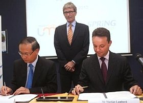 Singing the MoU - (L-R) Mr Ted Tan, deputy chief executive, SPRING Singapore, Mr Johannes Jansing, Ambassador of the Kingdom of Netherlands to Singapore and Mr Martijn Lamberti, CEO, Maastricht UMC Holding, The Netherlands