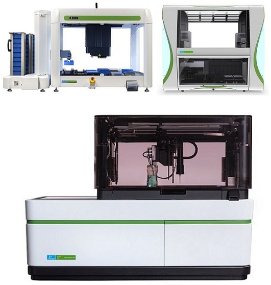 Top: Sciclone® G3 NGSx HT Workstation and JANUS® G3 Blood iQ™ Workstation; Bottom: Opera Phenix® Plus High Content Screening System